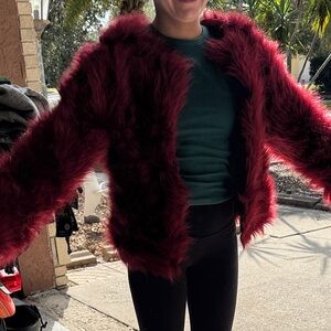Plush Burgundy Teddy Jacket for Women